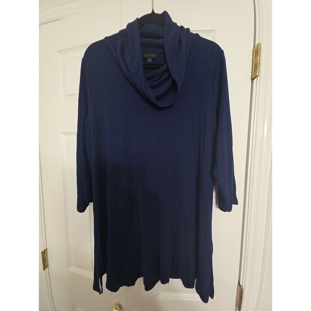 J. Jill Shirt Womens L Blue Cowl Neck 3/4 Sleeve Wearever Jersey Tunic Top